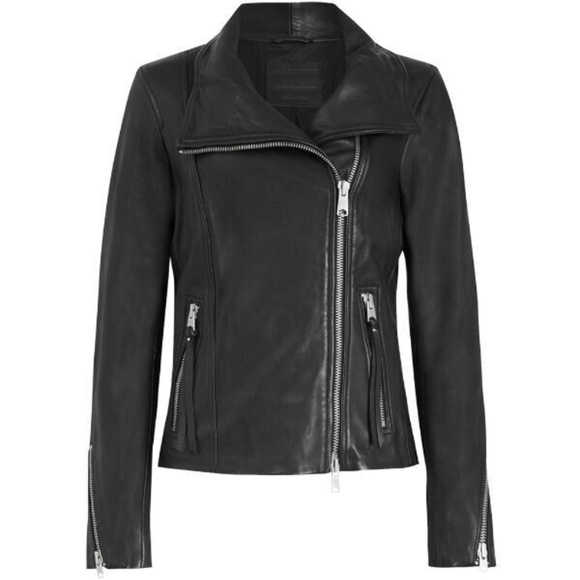 Unworn AllSaints Black Ellis High-Neck Biker Jacket - Picture 5 of 9